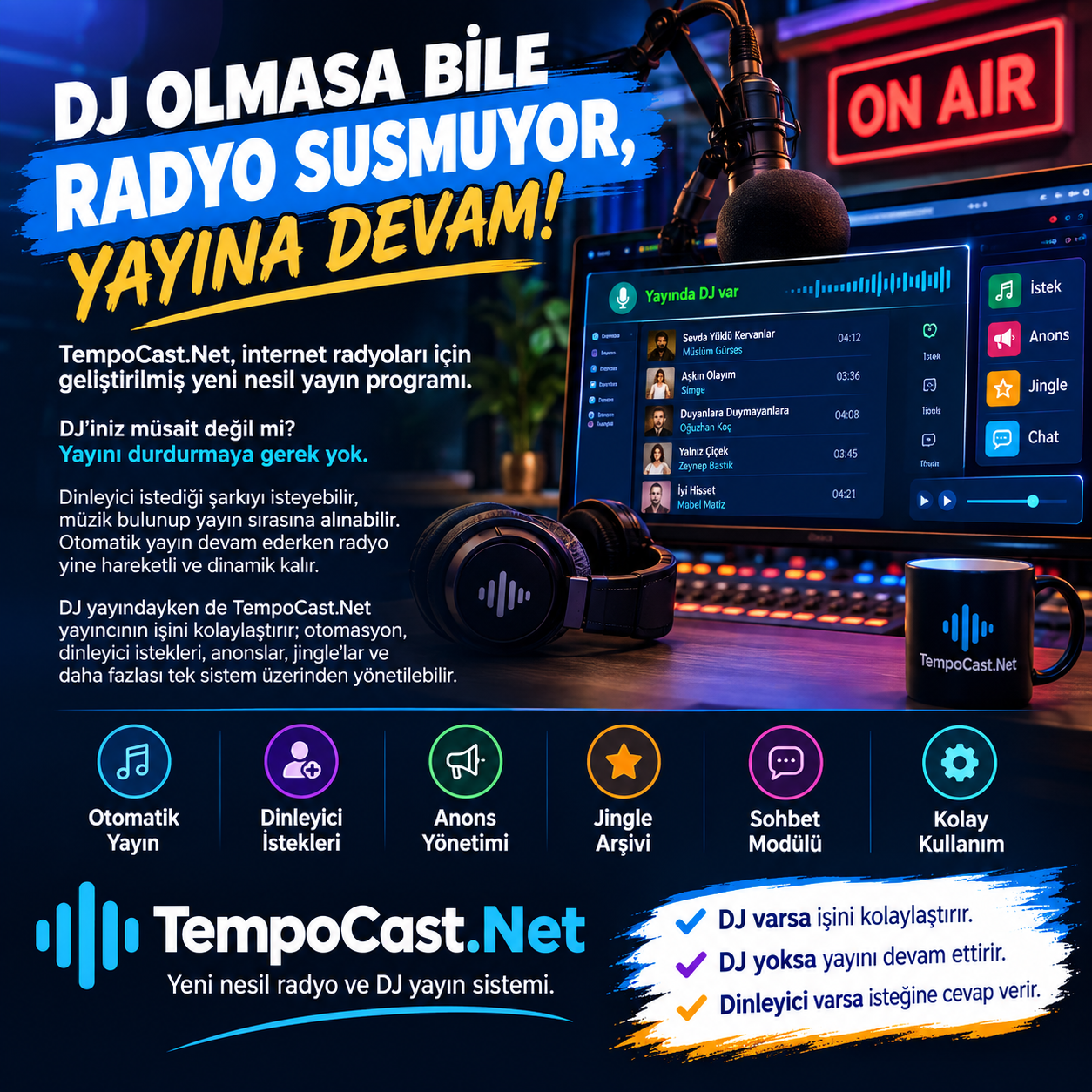 TempoCast Otomatik AI DJ ve Radyo Yay�n Program�